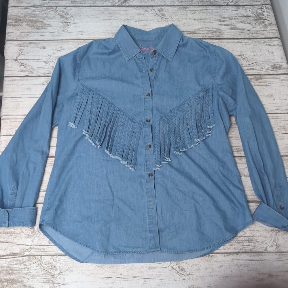 Sherry Cervi by Resistol Denim Fringe Womens Western Shirt